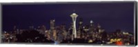 Skyscrapers and Space Needle Lit Up at Night Fine Art Print