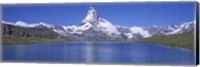 Panoramic View Of A Snow Covered Mountain By A Lake, Matterhorn, Zermatt, Switzerland Fine Art Print
