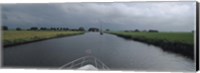 Motorboat in a canal, Friesland, Netherlands Fine Art Print