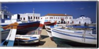 Rowboats on a harbor, Mykonos, Greece Fine Art Print