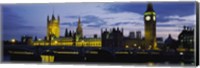 Government Building Lit Up At Night, Big Ben And The Houses Of Parliament, London, England, United Kingdom Fine Art Print