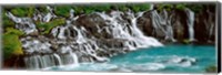 Waterfall In A Forest, Hraunfoss Waterfall, Iceland Fine Art Print