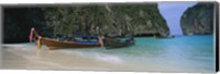 Longtail boats moored on the beach, Ton Sai Beach, Ko Phi Phi Don, Phi Phi Islands, Thailand Fine Art Print