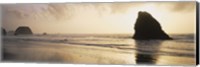 Silhouette of rocks on the beach, Fort Bragg, Mendocino, California Fine Art Print