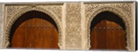 Low angle view of carving on arches of a palace, Court Of Lions, Alhambra, Granada, Andalusia, Spain Fine Art Print