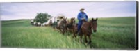 Historical reenactment of covered wagons in a field, North Dakota, USA Fine Art Print
