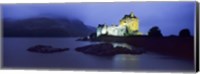 Castle lit up at dusk, Eilean Donan Castle, Loch Duich, Dornie, Highlands Region, Scotland Fine Art Print