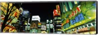 Low angle view of buildings lit up at night, Shinjuku Ward, Tokyo Prefecture, Kanto Region, Japan Fine Art Print