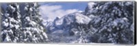 Mountains and waterfall in snow, Tunnel View, El Capitan, Half Dome, Bridal Veil, Yosemite National Park, California Fine Art Print