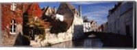 Houses along a channel, Bruges, West Flanders, Flemish Region, Belgium Fine Art Print