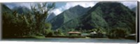 Mountains and buildings at the coast, Tahiti, Society Islands, French Polynesia Fine Art Print