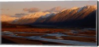 River along mountains, Rakaia River, Canterbury Plains, South Island, New Zealand Fine Art Print