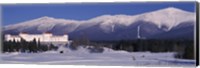 Hotel near snow covered mountains, Mt. Washington Hotel Resort, Mount Washington, Bretton Woods, New Hampshire, USA Fine Art Print