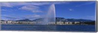 Fountain in front of buildings, Jet D'eau, Geneva, Switzerland Fine Art Print