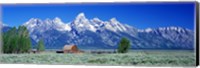 Barn On Plain Before Mountains, Grand Teton National Park, Wyoming, USA Fine Art Print