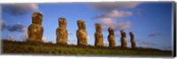Low angle view of statues in a row, Moai Statue, Easter Island, Chile Fine Art Print