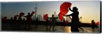 Silhouette Of A Group Of People Dancing In Front Of Pudong, The Bund, Shanghai, China Fine Art Print