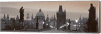 Lit Up Bridge At Dusk, Charles Bridge, Prague, Czech Republic (black and white) Fine Art Print