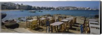 Tables and chairs in a cafe, Greece Fine Art Print