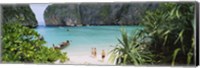 High angle view of tourists on the beach, Mahya Beach, Ko Phi Phi Lee, Phi Phi Islands, Thailand Fine Art Print