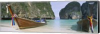 Longtail boats moored on the beach, Mahya Beach, Ko Phi Phi Lee, Phi Phi Islands, Thailand Fine Art Print