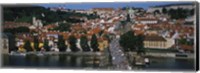 High angle view of tourists on a bridge, Charles Bridge, Vltava River, Prague, Czech Republic Fine Art Print