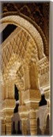 Low angle view of carving on arches and columns of a palace, Court Of Lions, Alhambra, Granada, Andalusia, Spain Fine Art Print