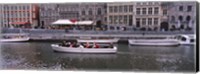 High angle view of tourboats in a river, Leie River, Graslei, Ghent, Belgium Fine Art Print