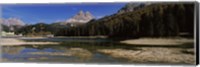 Lake with a mountain range, Lake Misurina, Tre Cime Di Lavaredo, Dolomites, Cadore, Province of Belluno, Veneto, Italy Fine Art Print