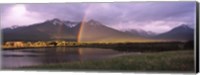 Double rainbow over mountain range, Alberta, Canada Fine Art Print