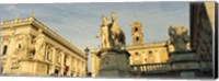 Low angle view of a statues in front of a building, Piazza Del Campidoglio, Palazzo Senatorio, Rome, Italy Fine Art Print