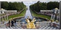 Golden statue and fountain at Grand Cascade at Peterhof Grand Palace, St. Petersburg, Russia Fine Art Print