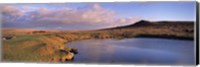 Pond and warm evening light at Sharpitor, Dartmoor, Devon, England Fine Art Print