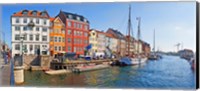 Buildings along a canal with boats, Nyhavn, Copenhagen, Denmark Fine Art Print