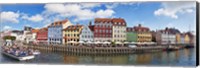 Tourists in a tourboat with buildings along a canal, Nyhavn, Copenhagen, Denmark Fine Art Print