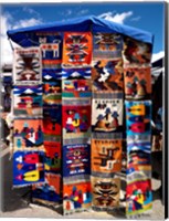 Pillow covers for sale at a handicraft market, Otavalo, Imbabura Province, Ecuador Fine Art Print