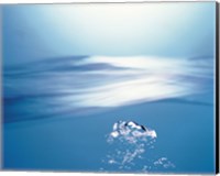 Water bubbles rising to surface of water toward bright light Fine Art Print