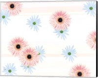 Pink and blue daisies on pink blue and white fabric Fine Art Print