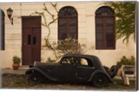 Vintage car parked in front of a house, Calle De Portugal, Colonia Del Sacramento, Uruguay Fine Art Print