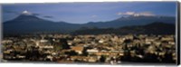 Aerial view of a city a with mountain range in the background, Popocatepetl Volcano, Cholula, Puebla State, Mexico Fine Art Print