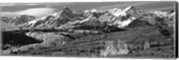 Mountains covered with snow and fall colors, near Telluride, Colorado (black and white) Fine Art Print
