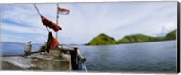 Boat in the sea with islands in the background, Flores Island, Indonesia Fine Art Print