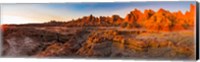 Rock formations on a landscape at sunrise, Door Trail, Badlands National Park, South Dakota, USA Fine Art Print
