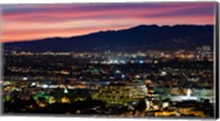 High angle view of a city at dusk, Culver City, West Los Angeles, Santa Monica Mountains, Los Angeles County, California, USA Fine Art Print