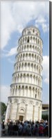 Tourists looking at a tower, Leaning Tower Of Pisa, Piazza Dei Miracoli, Pisa, Tuscany, Italy Fine Art Print