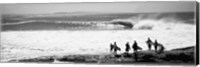 Silhouette of surfers standing on the beach, Australia (black and white) Fine Art Print