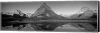 Reflection of mountains in a lake, Swiftcurrent Lake, Many Glacier, US Glacier National Park, Montana, USA (Black & White) Fine Art Print