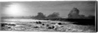 Waves breaking on rocks in the ocean in black and white, Oahu, Hawaii Fine Art Print