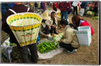 People buying vegetables at a traditional town market, Xizhou, Erhai Hu Lake Area, Yunnan Province, China Fine Art Print
