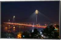 Bridge lit up at night, Ting Kau Bridge, Rambler Channel, New Territories, Hong Kong Fine Art Print